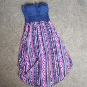 Blue + Pink Strapless Dress